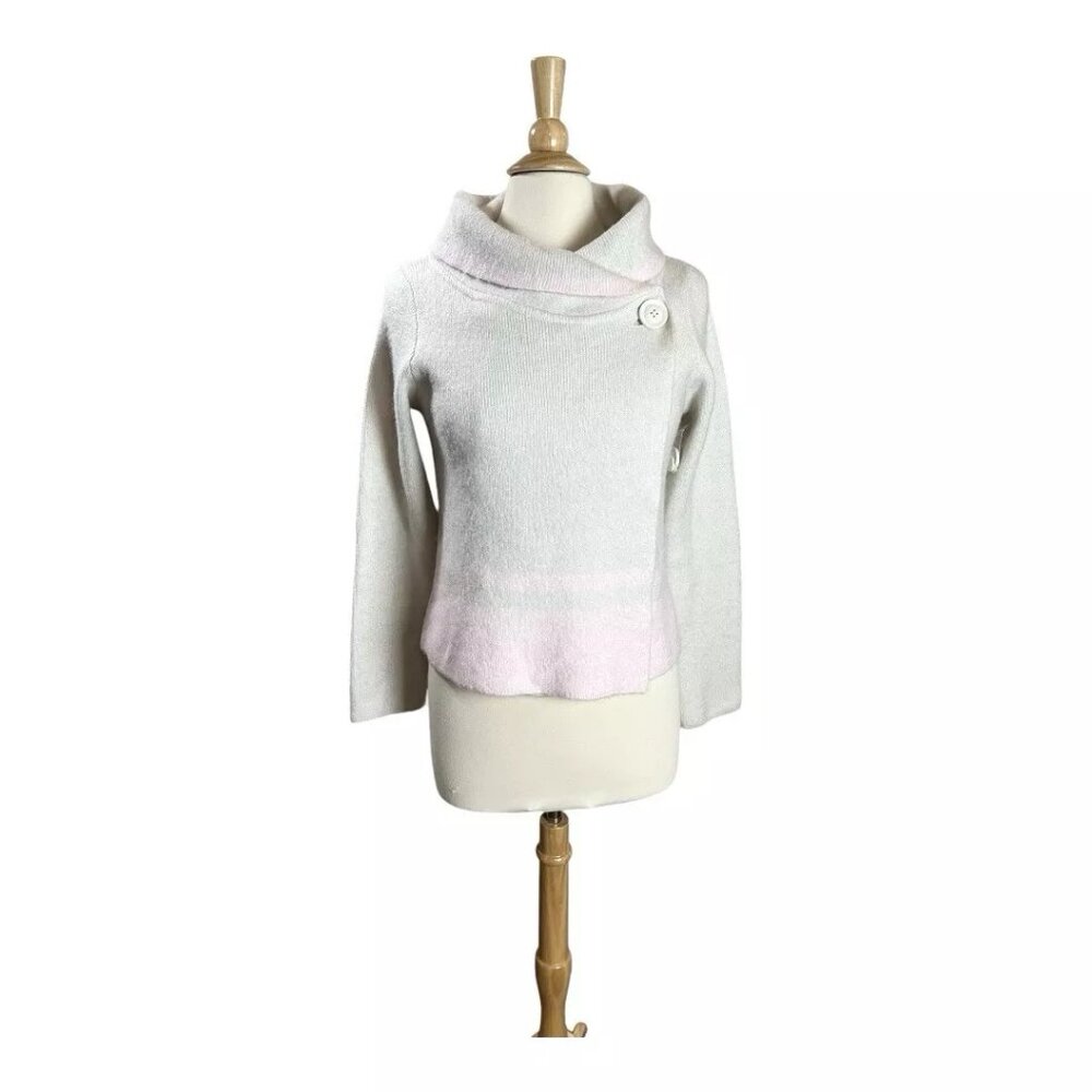 Max Studio Wrap Sweater L Cropped Wool Blend Shawl Collar Beige Pink